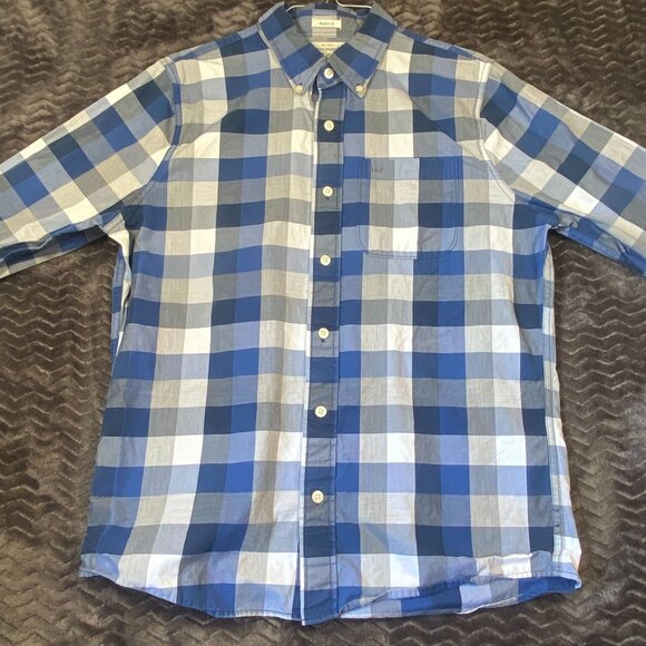 Abercrombie & Fitch Blue & White Plaid Button-Up Shirt Muscle Fit L Mens Casual - Picture 1 of 8